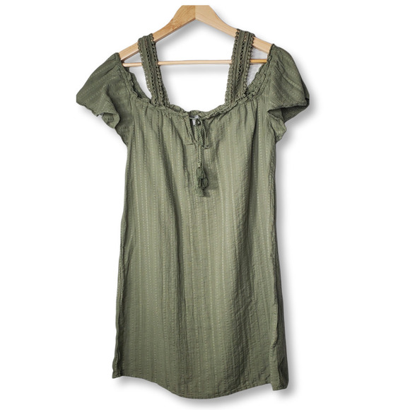 Aerie Cold Shoulder Short Sleeve Mini Dress Olive Green Size Small - Picture 1 of 11